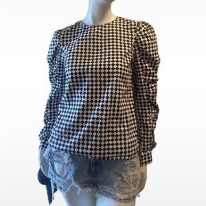 Avant Garde H&M Black White Diamond Print Puffer Sleeve Top Sz 10